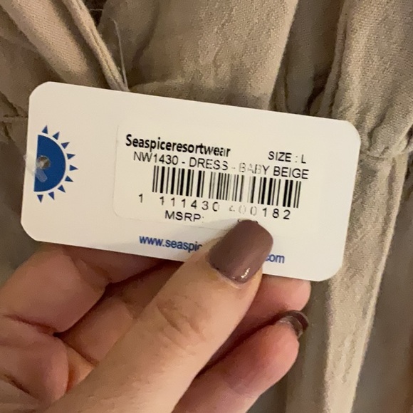 Seaspice Cotton Maxi Dress, Size L, Beige, NWT - Picture 9 of 9